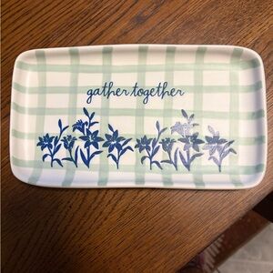 Rae Dunn Blue Floral and Green Checkered Tray